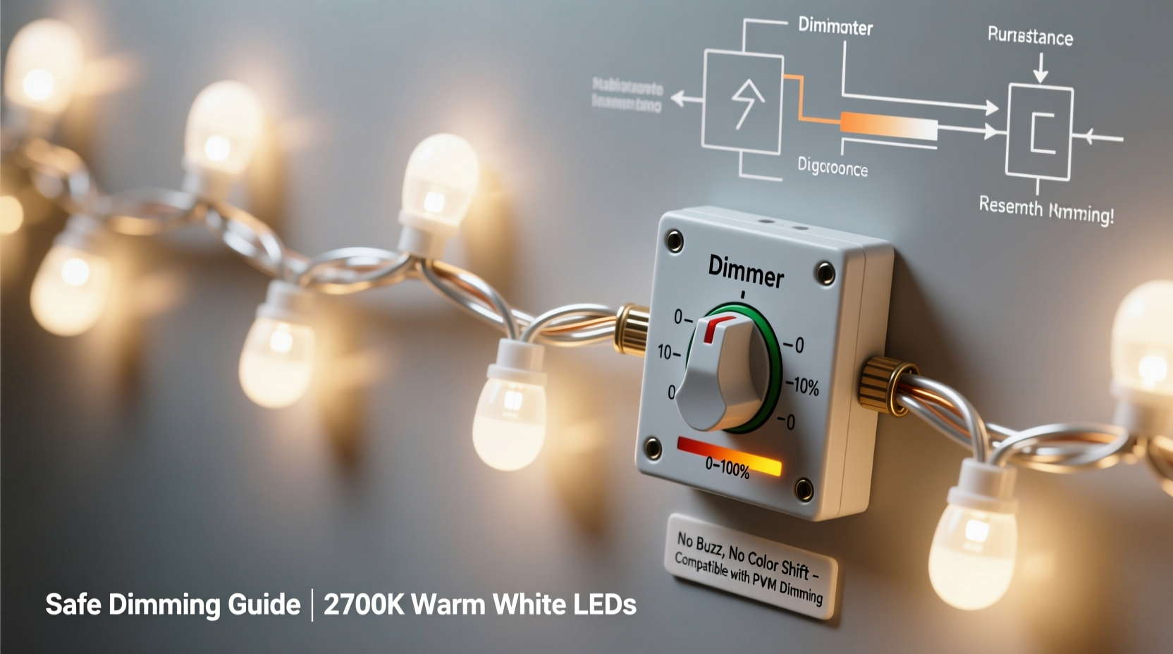how to safely dim warm white led string lights without buzzing or color shift