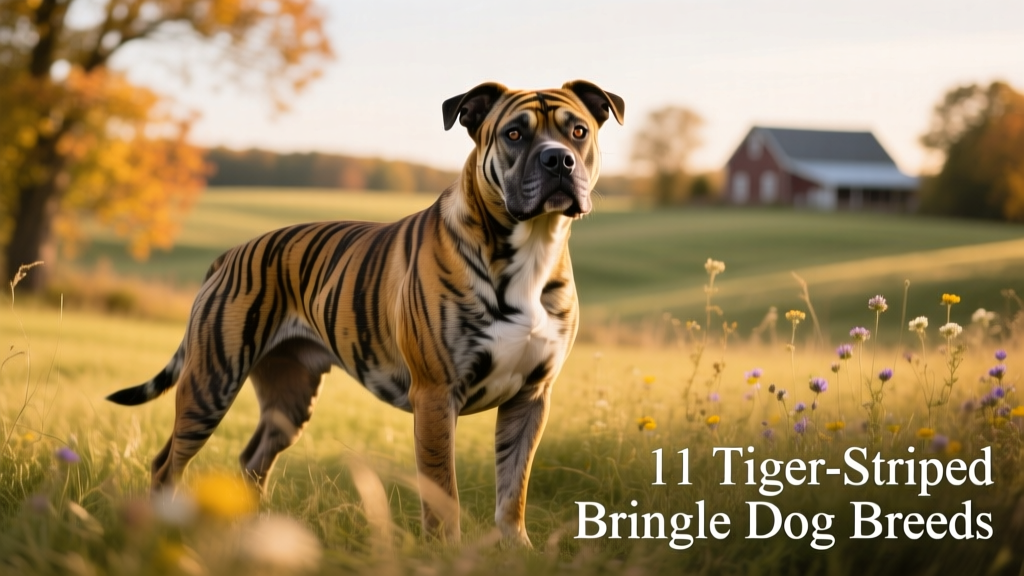 American Pit Bull Terrier with rich brindle coat standing confidently outdoors