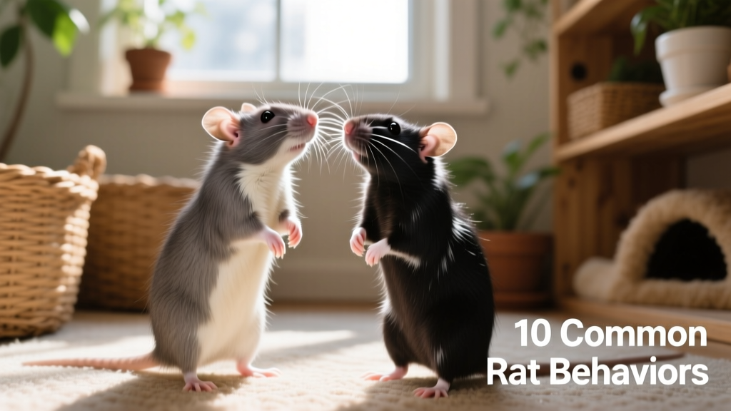 Two rats standing upright in gentle, face-to-face interaction