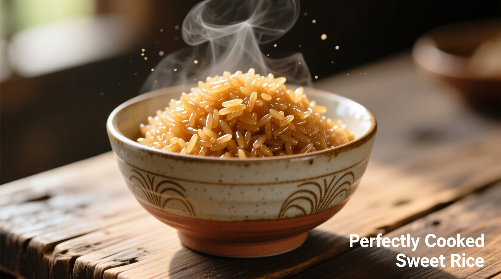 Perfectly cooked sweet rice in ceramic bowl