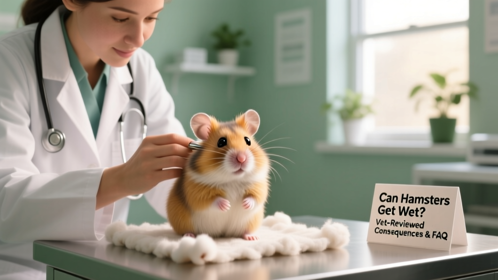 Veterinarian gently examining a hamster’s coat and ears during a wellness check