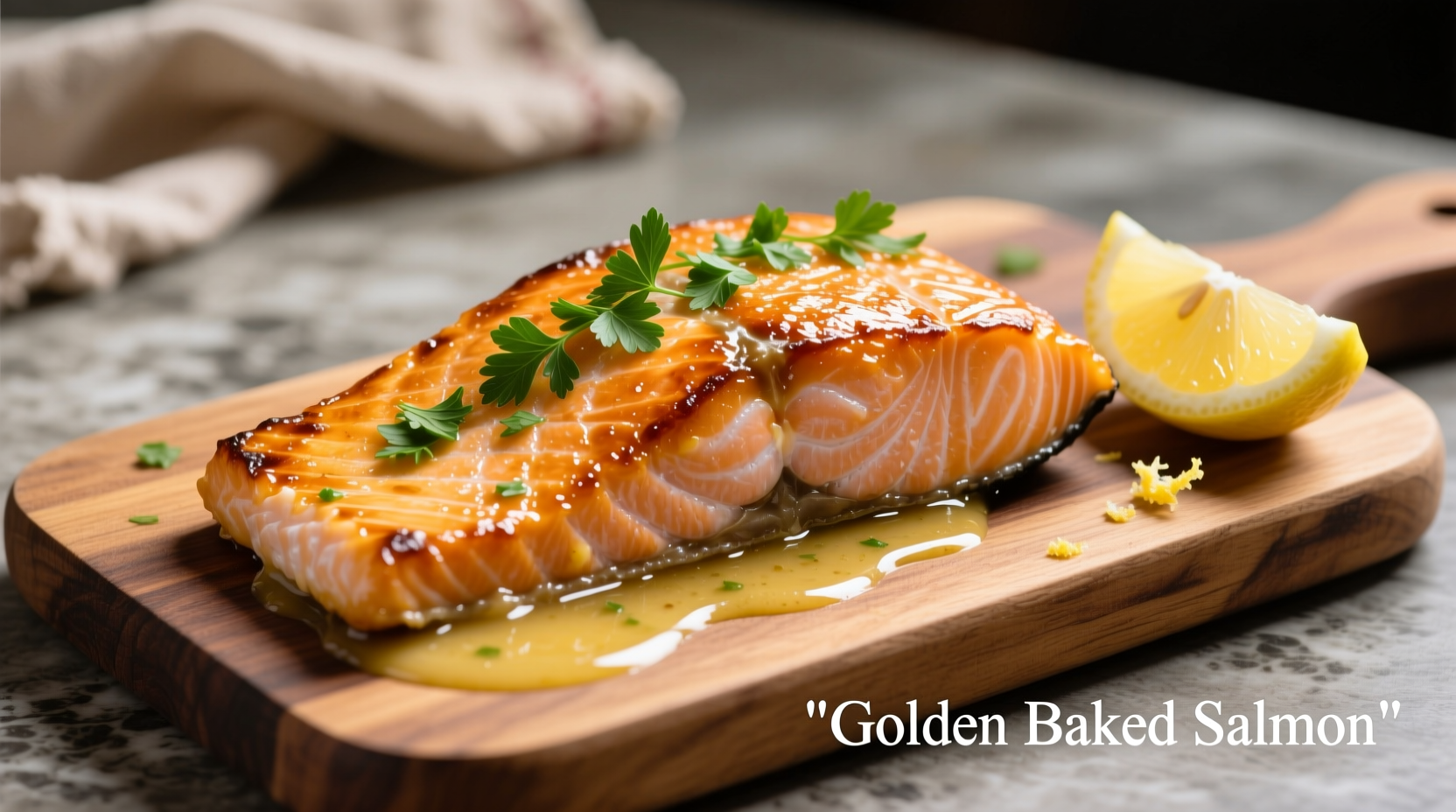 Golden baked salmon with garlic butter sauce