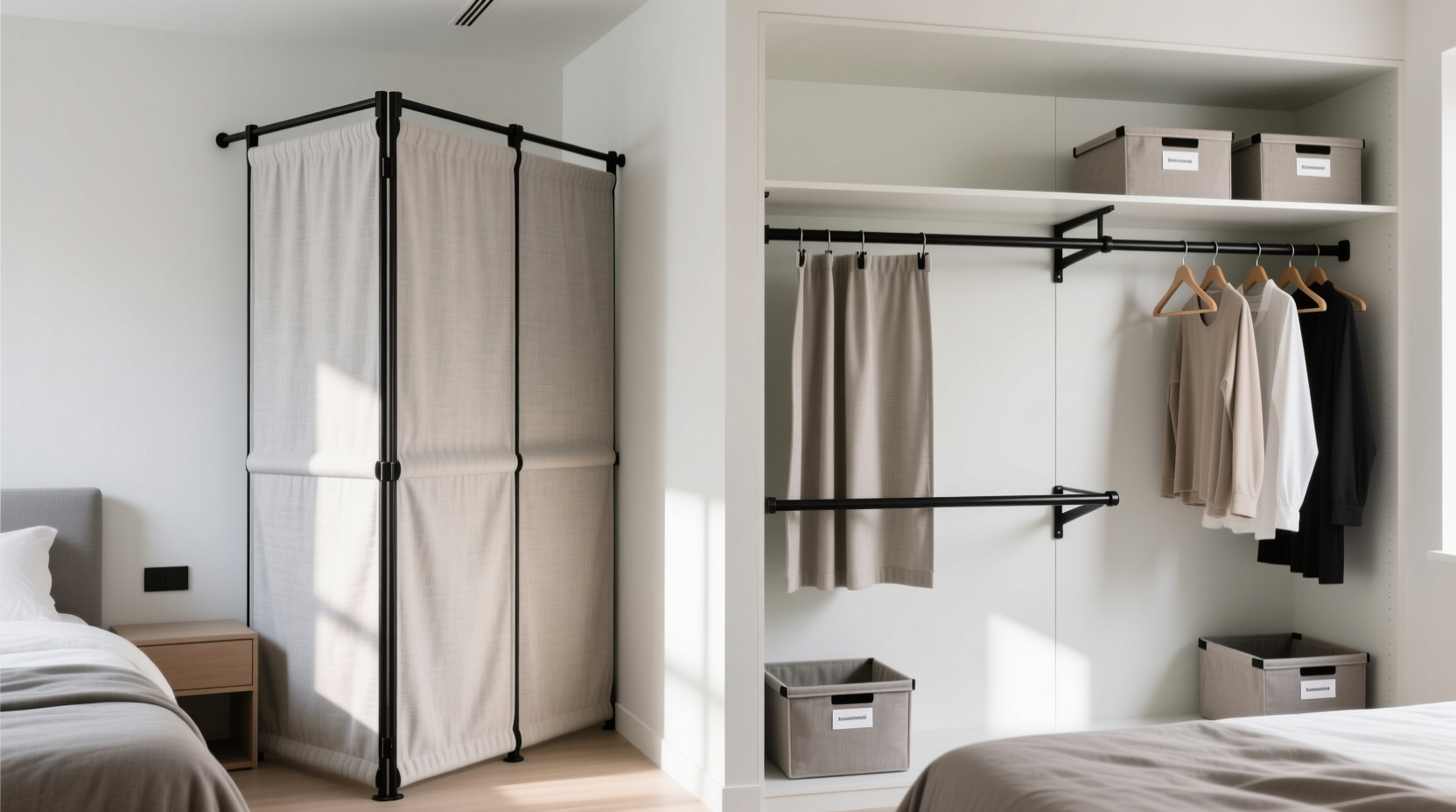 closet organization tips fabric partitions vs tension rods