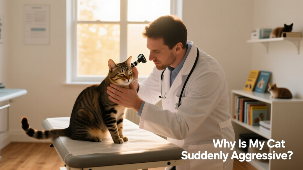 A veterinarian gently examining a cat during a routine checkup