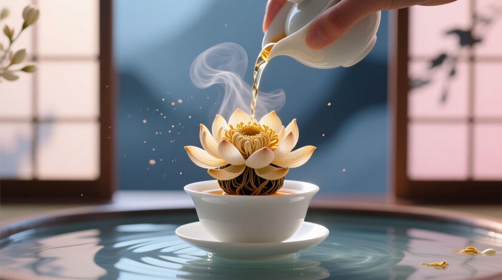 make blooming tea for a drinkable decoration