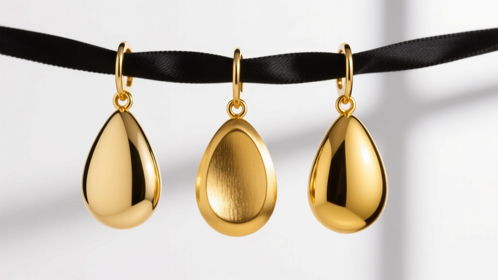 Macro photo comparing three gold teardrop earrings in 10k pale yellow, 14k warm yellow, and 18k rich deep yellow gold metal finishes