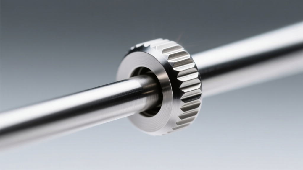 Extreme close-up of a threadless push-fit pin mechanism on a 16-gauge titanium sword earring barbell, sharp focus on the joint.