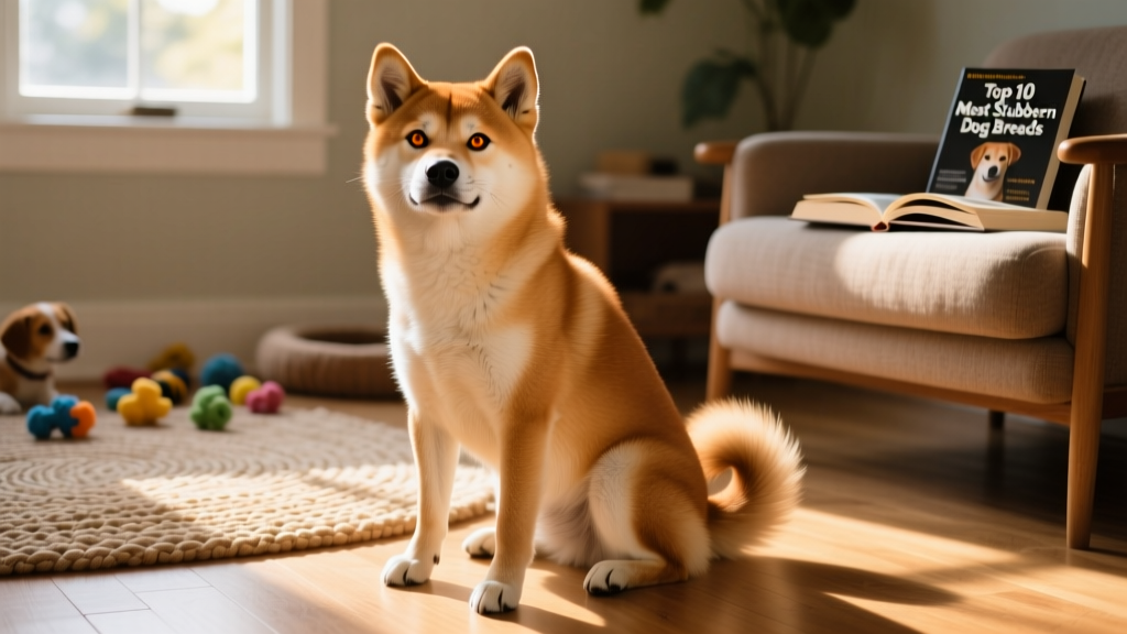 A Shiba Inu sitting upright, alert and composed, with a softly tilted head and relaxed tail
