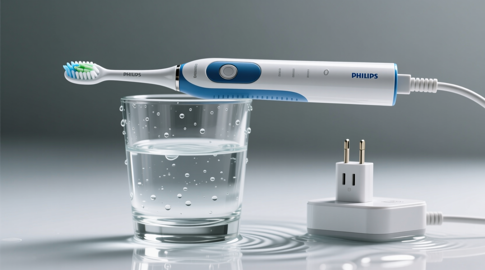 a philips electric toothbrush with a plug in drinking g