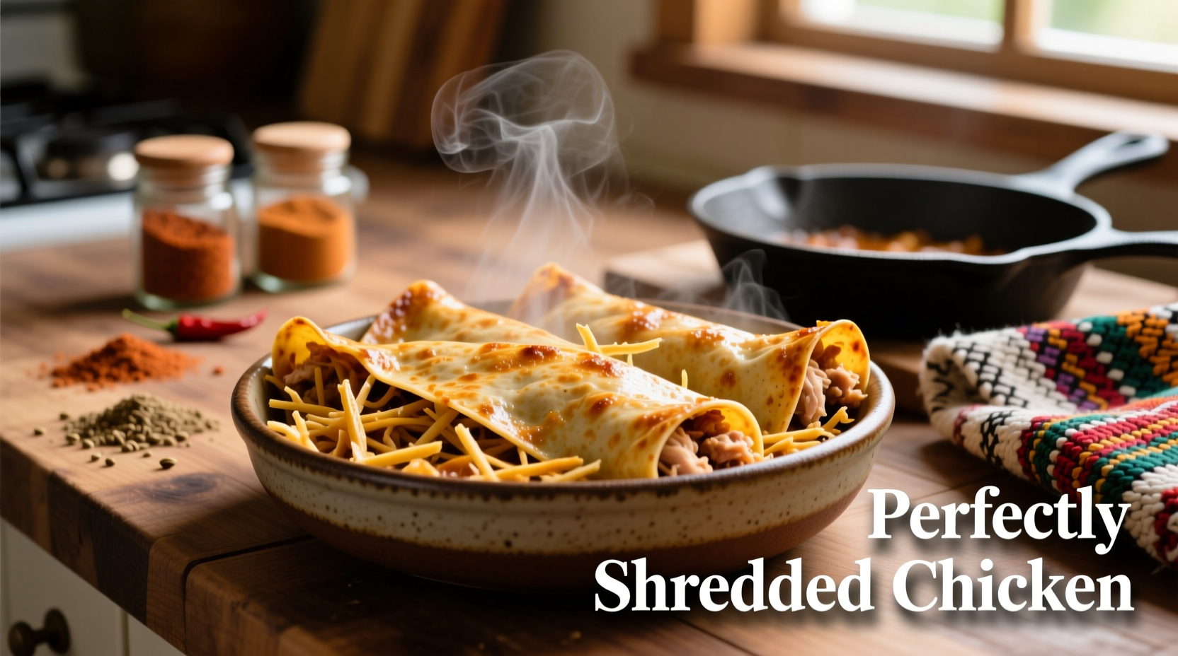 Perfectly shredded chicken ready for enchilada filling