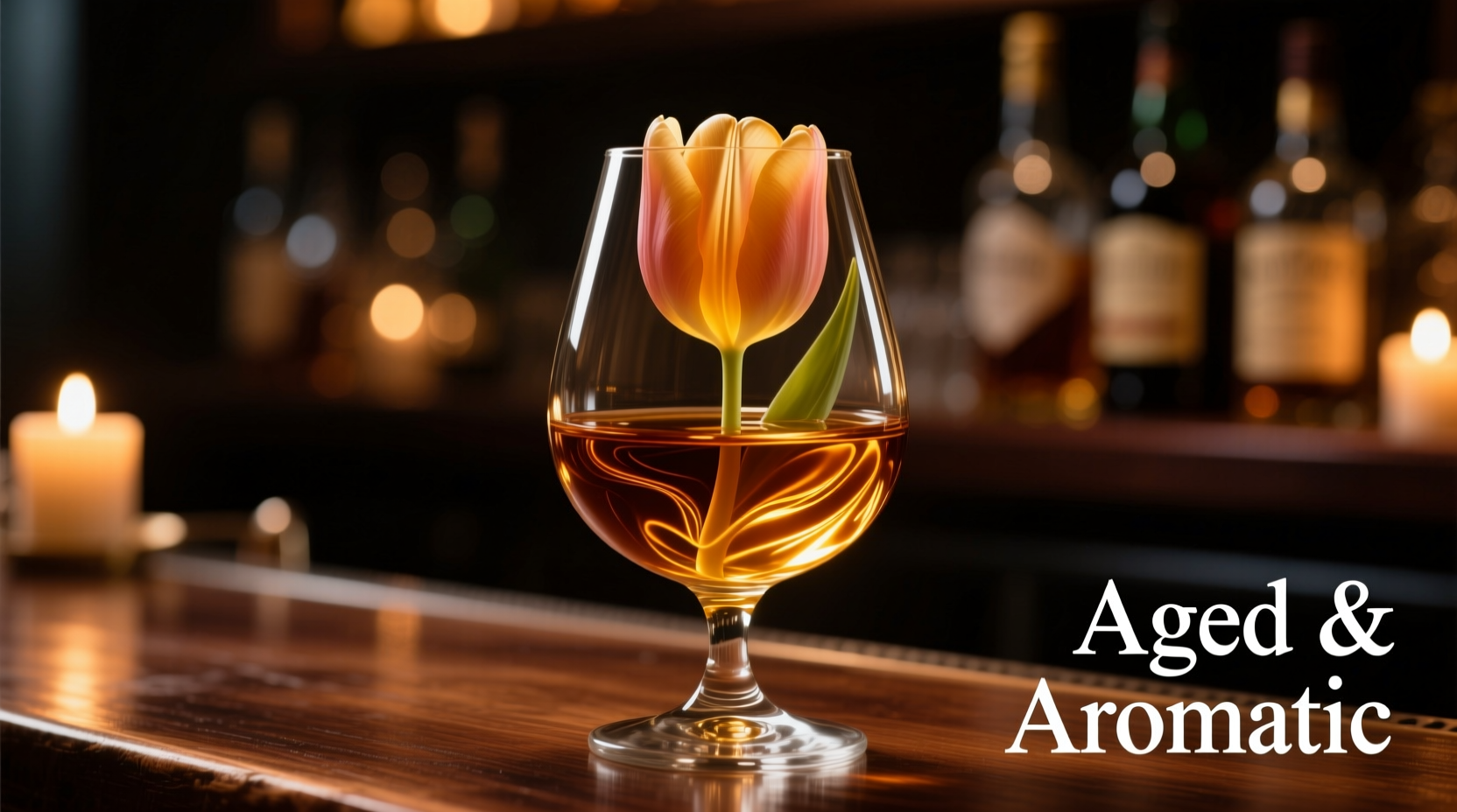 Brandy swirling in a tulip glass showing amber color
