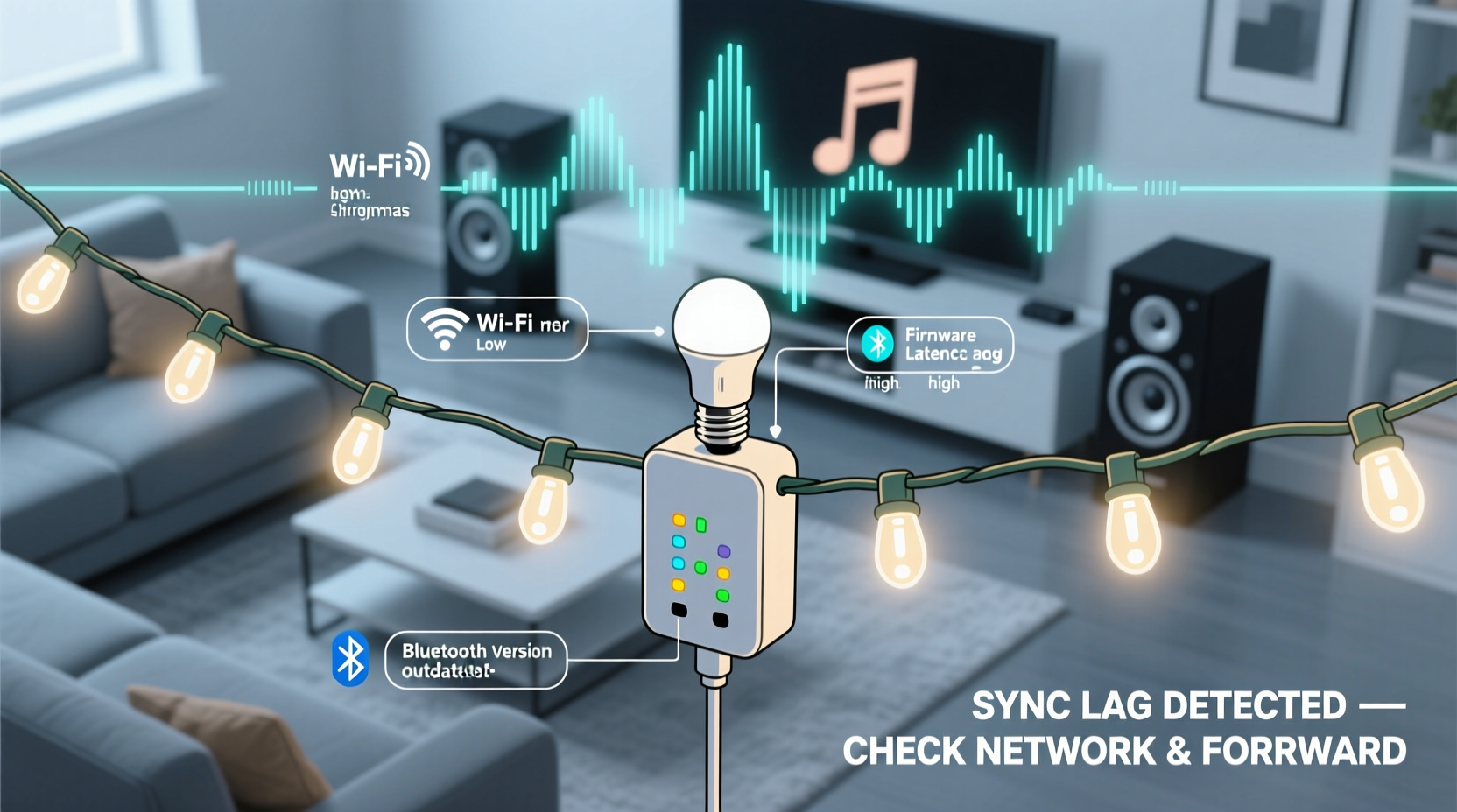 why does my smart bulb christmas string lag during music sync