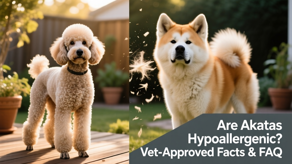 Side-by-side comparison: a low-shedding Poodle versus a high-shedding Akita, highlighting coat texture differences