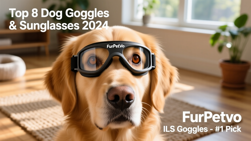 Close-up of a dog’s face wearing FurPetVo ILS Goggles, showing proper fit around the eyes and secure strap positioning behind the ears