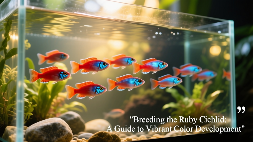 Healthy juvenile Jewel fish swimming together in a well-maintained aquarium, showing early hints of adult coloration