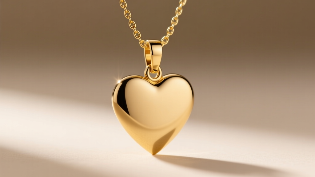 Macro view of an 18mm elongated heart pendant with a brushed matte finish and laser-welded bail on a delicate gold paperclip chain