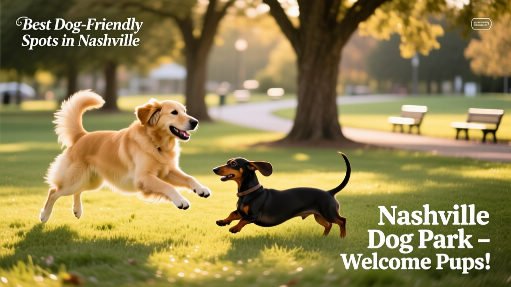 two dogs playing in a dog-friendly park in Nashville