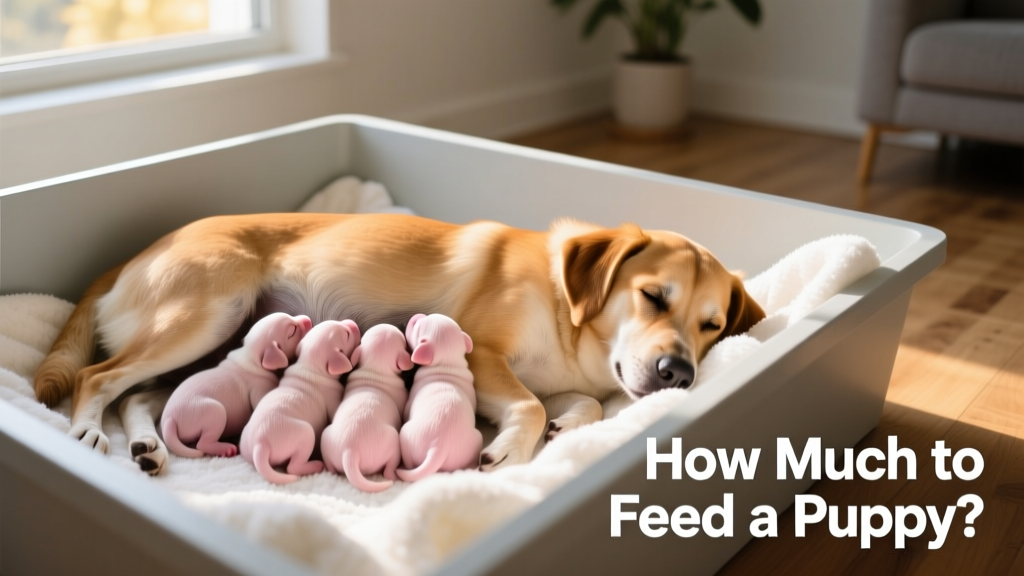 Newborn puppies nursing from their mother in a warm, clean whelping box