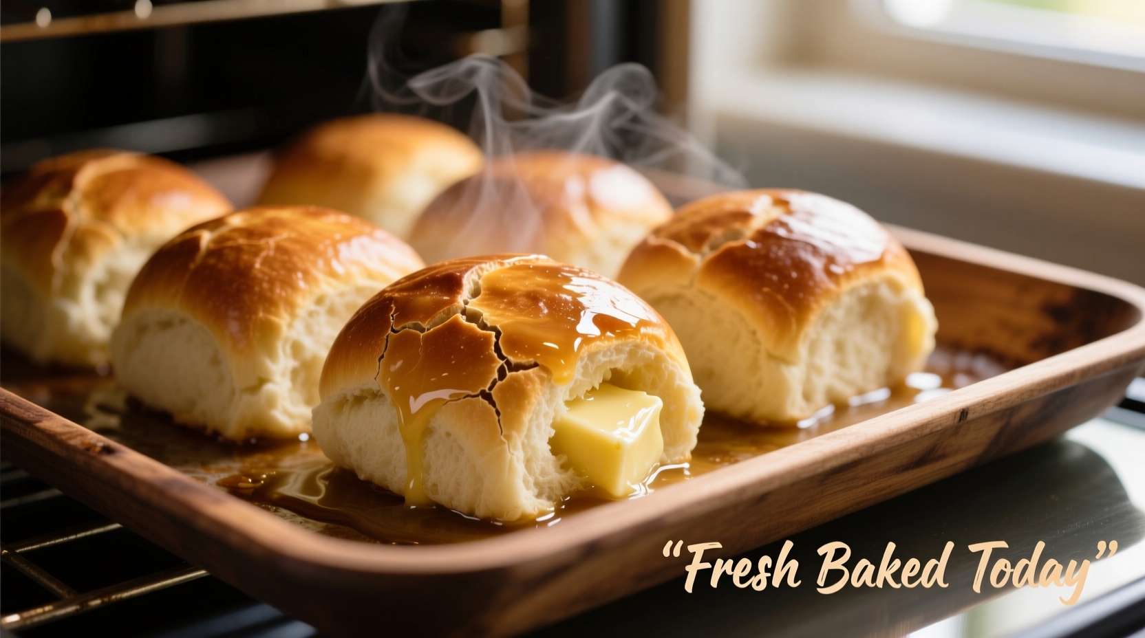 Golden garlic butter rolls fresh from oven