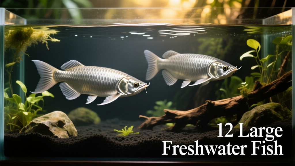 Two silver arowana gliding near the water surface in a lush, planted aquarium with dark substrate