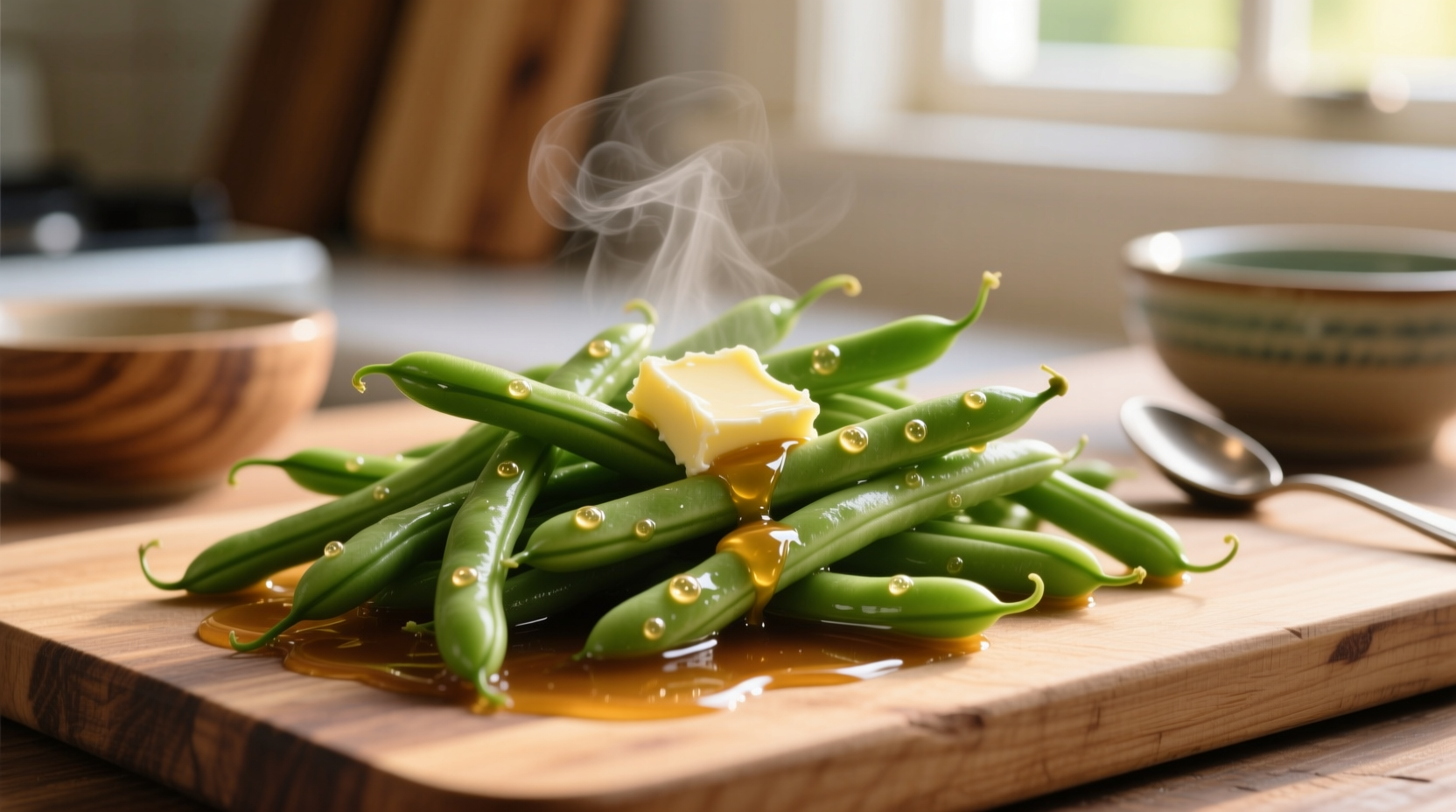 glaze your green beans in butter and stock