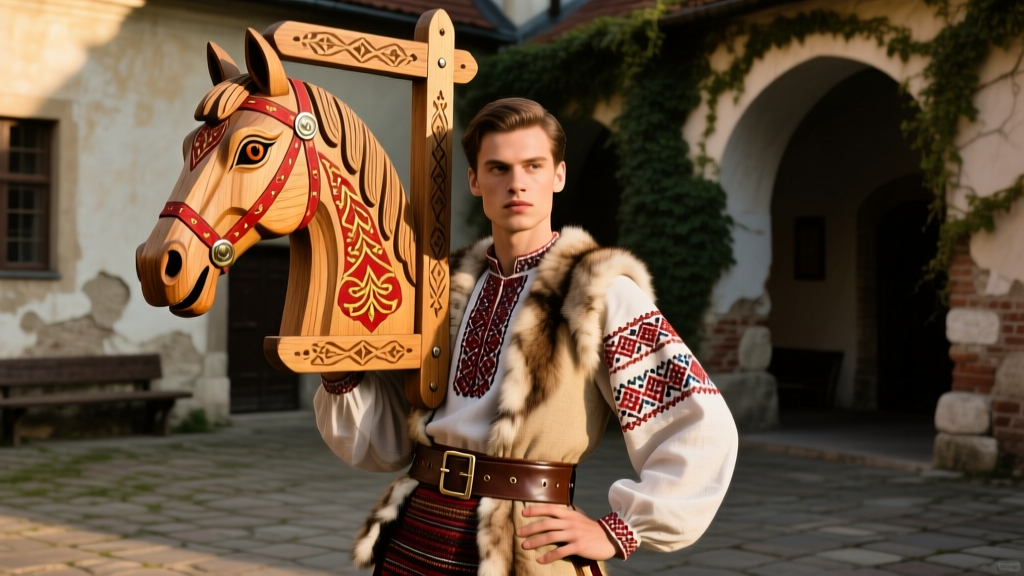 Polish Lajkonik Costume Wood Carving And Horse Head Ornament Assembly