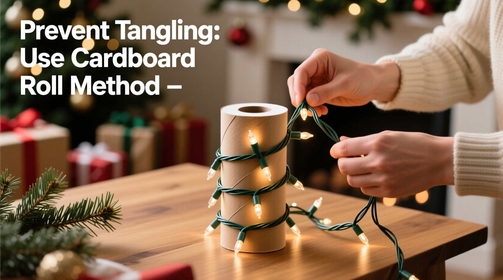 how to prevent christmas lights from tangling using the cardboard roll method