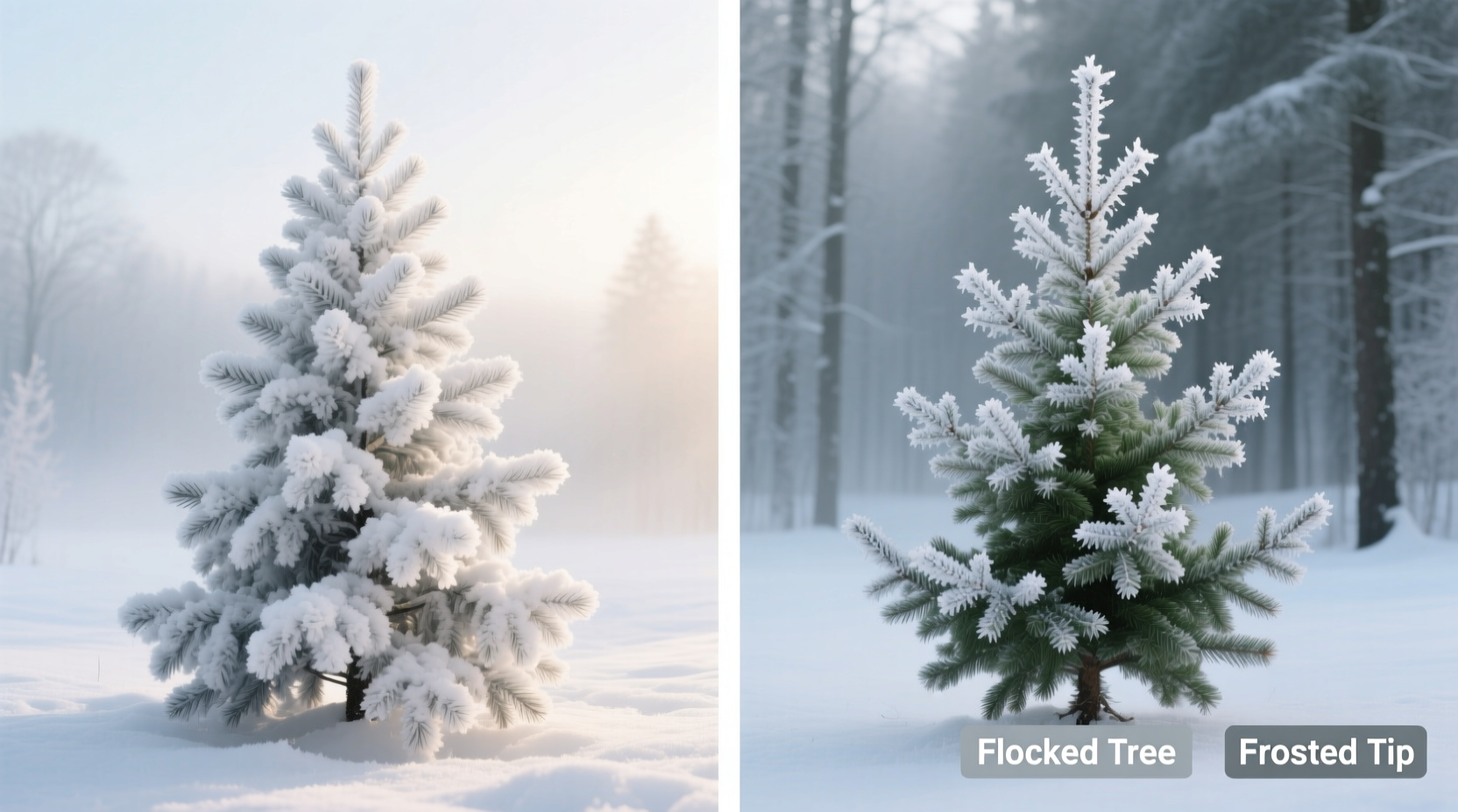 flocked tree vs frosted tip which gives a more authentic winter look