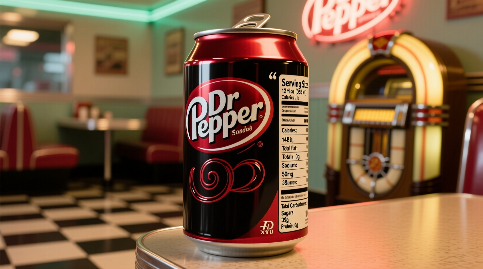 Dr Pepper can with nutritional facts label