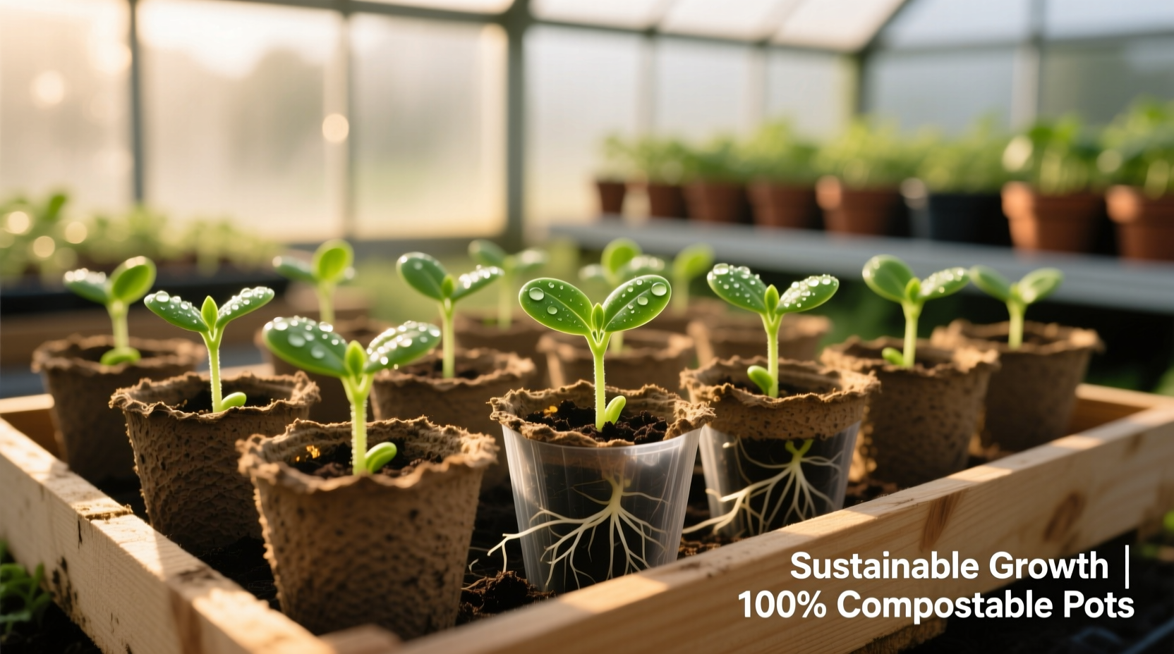 Healthy seedlings in biodegradable pots with proper spacing