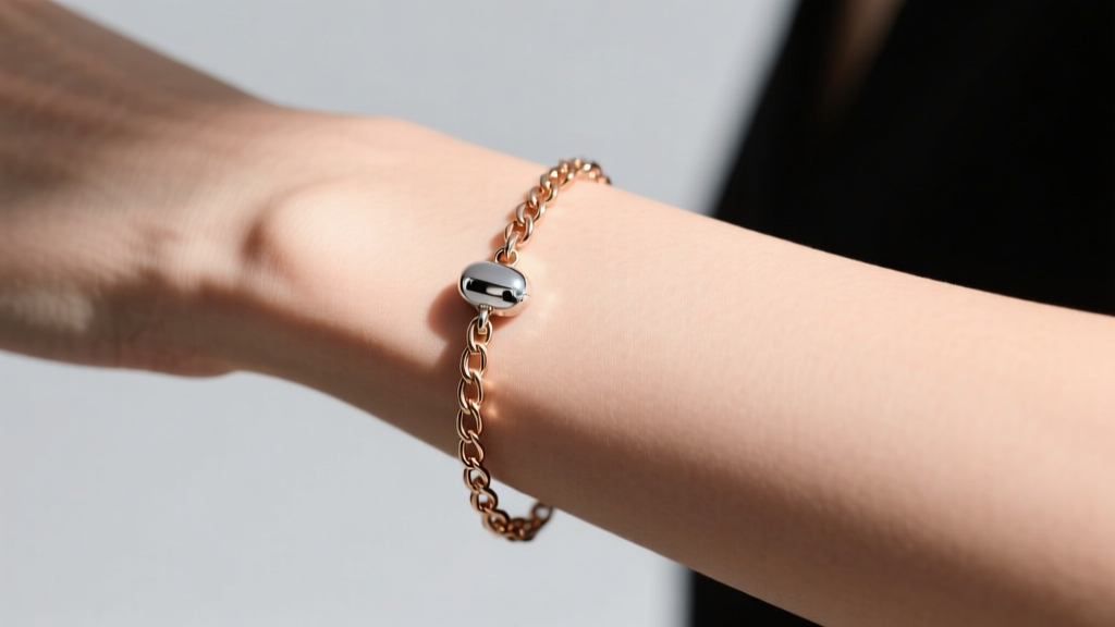 Close-up of a wrist wearing a delicate 18k rose gold chain and a silver charm bracelet, showing the contrast in metal tones on skin