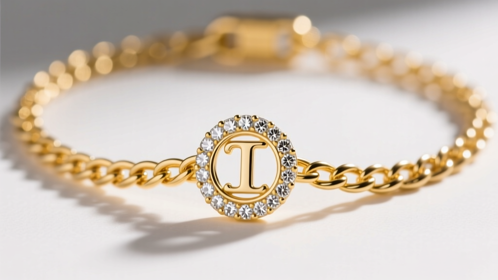 Close-up of a delicate 14k yellow gold cable chain featuring a 5mm tiny initial necklace pendant with a micro-pave diamond border.