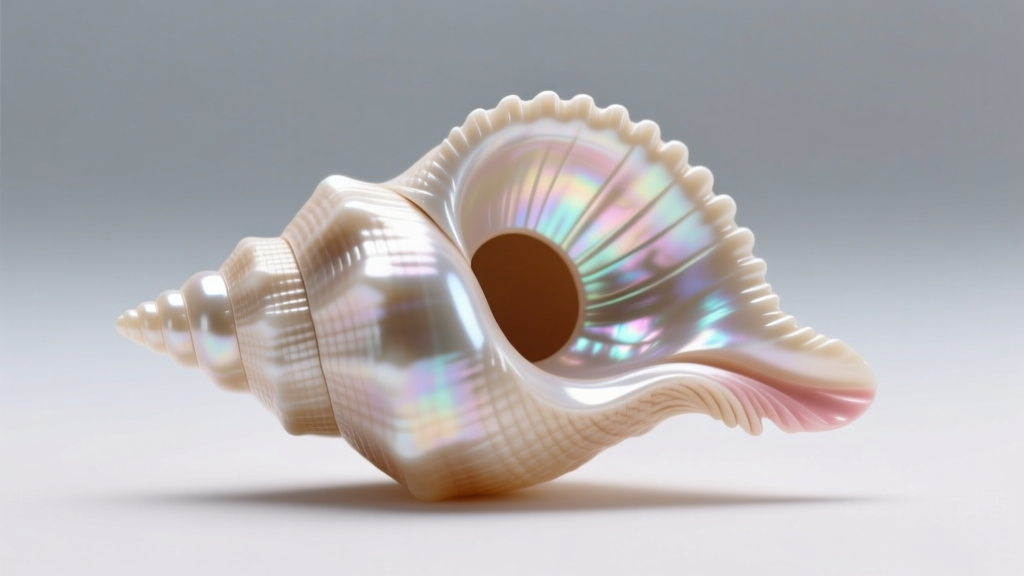 Extreme macro photograph showing the asymmetrical hole of a genuine cone shell puka bead revealing its pearlescent interior