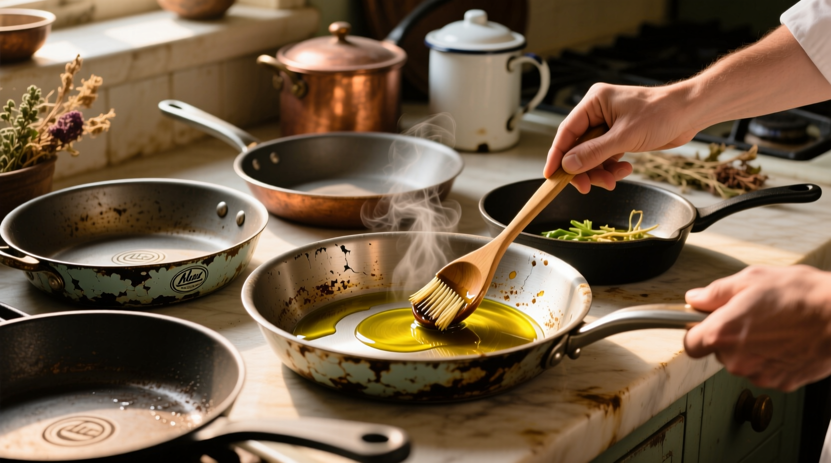 revive old nonstick pans by seasoning after cooking
