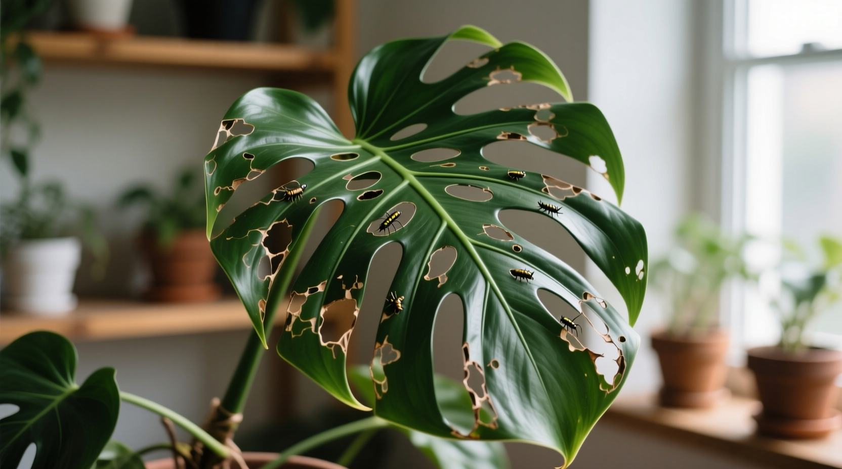 houseplant with holes in leaves
