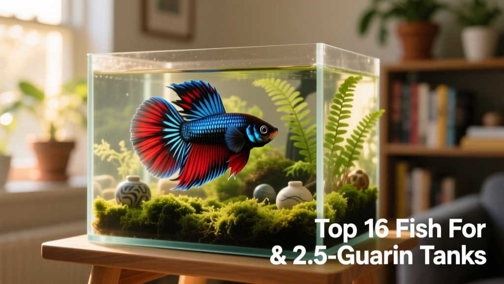 A vibrant male betta flaring gently in a planted nano tank