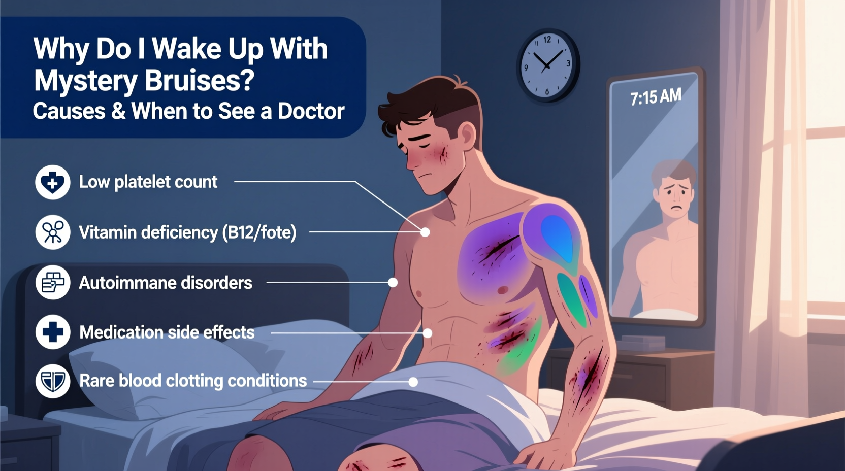 why do i wake up with mystery bruises causes and when to see a doc