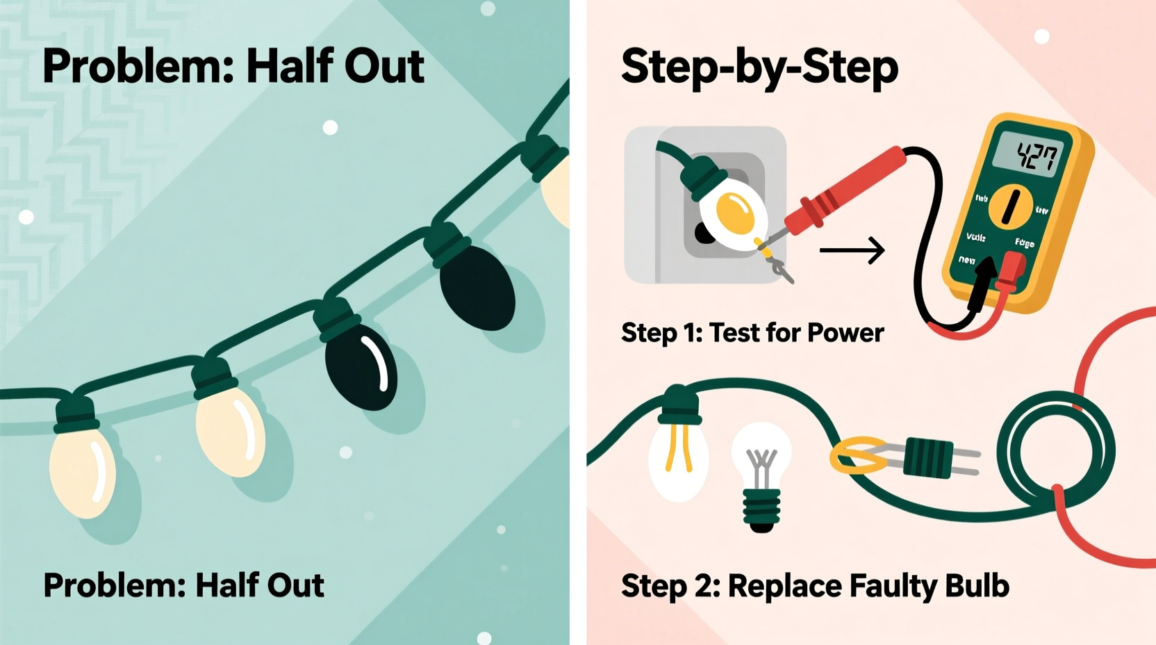 how to fix christmas lights that are half out