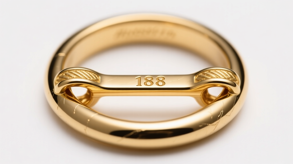 Macro shot of an 18k gold toggle clasp showing the T-bar inserted halfway through the round ring under bright studio lighting.