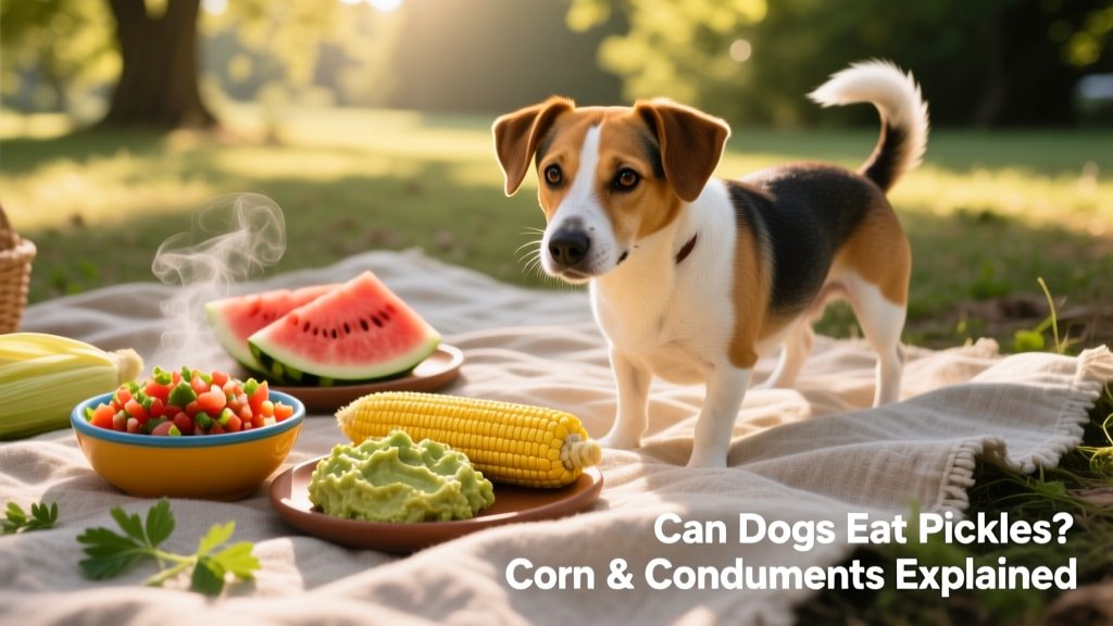 Bowl of fresh salsa and guacamole next to corn on the cob and sliced watermelon on a picnic blanket
