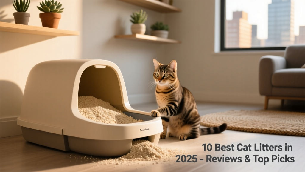 FurPetVo EcoScent Clay Litter poured into a sleek modern litter box with visible dust-free dispersion