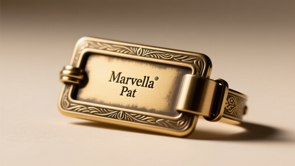 Macro photograph of a vintage Marvella fold-over clasp showing the stamped Marvella Pat
