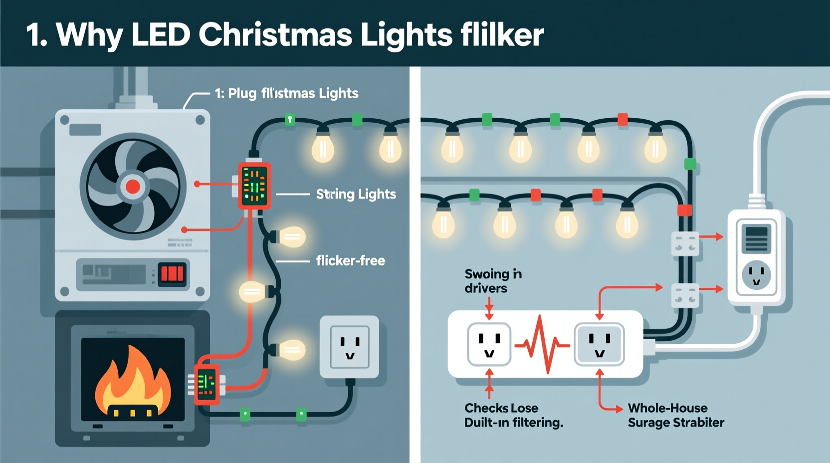 why do my led christmas lights flicker only when the furnace kicks on and how to fix it