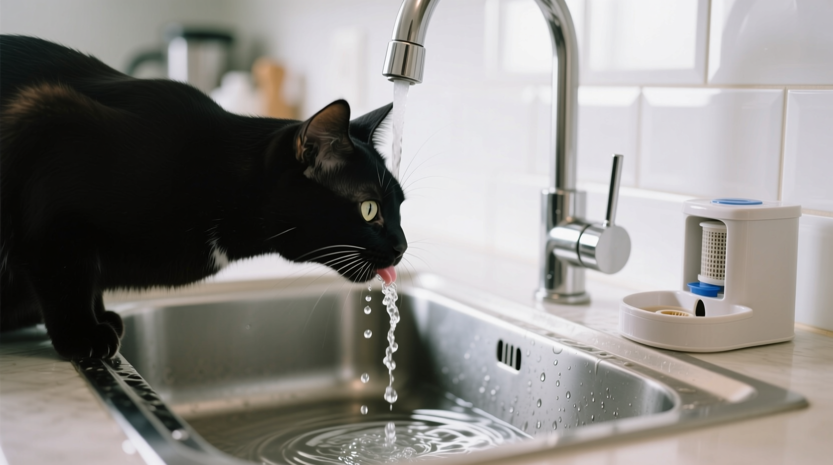 why is my cat drinking from the tap instead of their water fountain