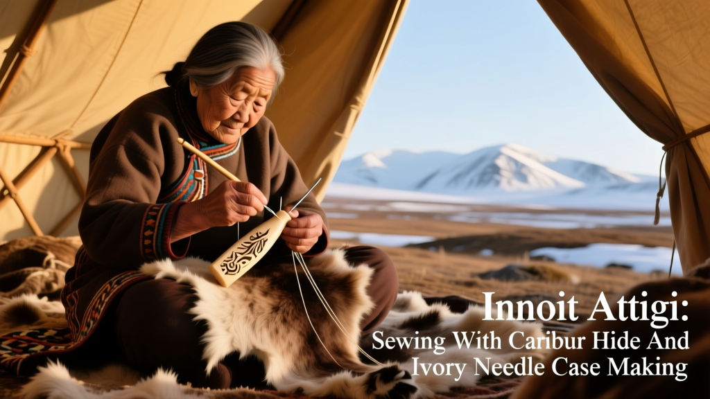Inuit Attigi Sewing With Caribou Hide And Ivory Needle Case Making