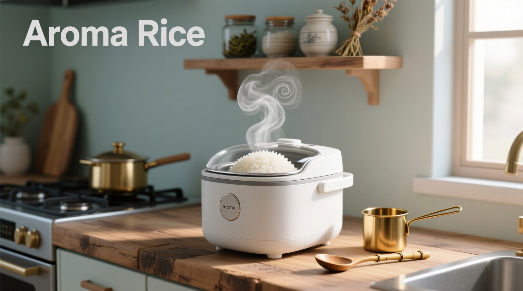 Aroma rice cooker with steaming rice and measuring tools