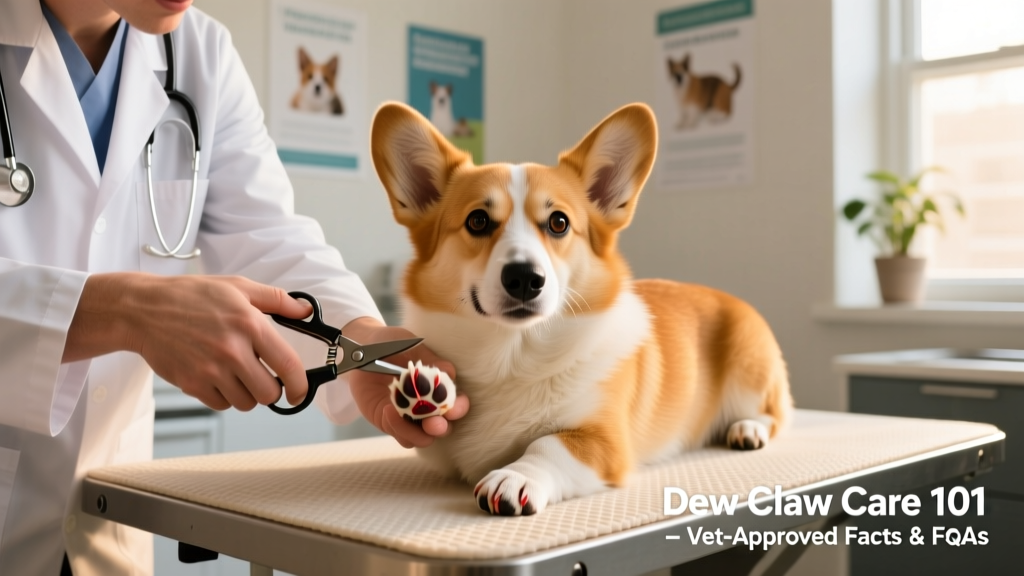 Veterinarian demonstrating safe dew claw nail trimming on a Corgi