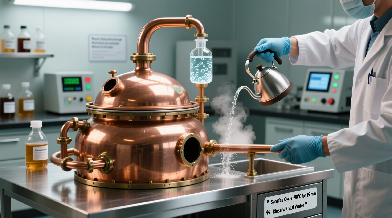 how to sanitize a copper still used for non-alcoholic extracts