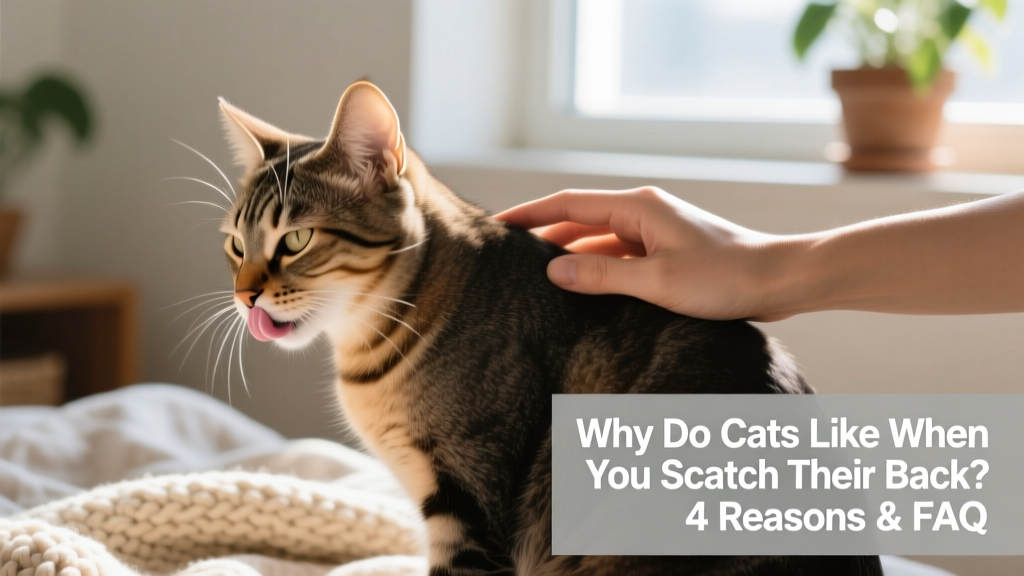 Cat turning its head to lick its own shoulder while being scratched near the shoulder blades