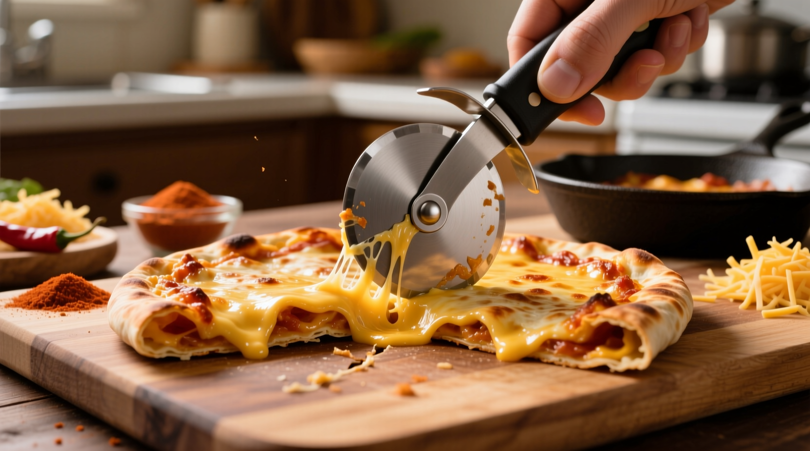 slice quesadillas with a pizza cutter